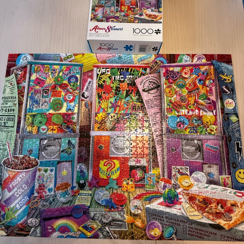Buffalo Games Aimee Stewart PIZZA AND POCKET CHANGE 1000 piece puzzle COMPLETE
